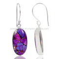 Meilleures ventes 2017 Purple Copper Turquoise Gemstone 925 Sterling Sliver Dangle Earring